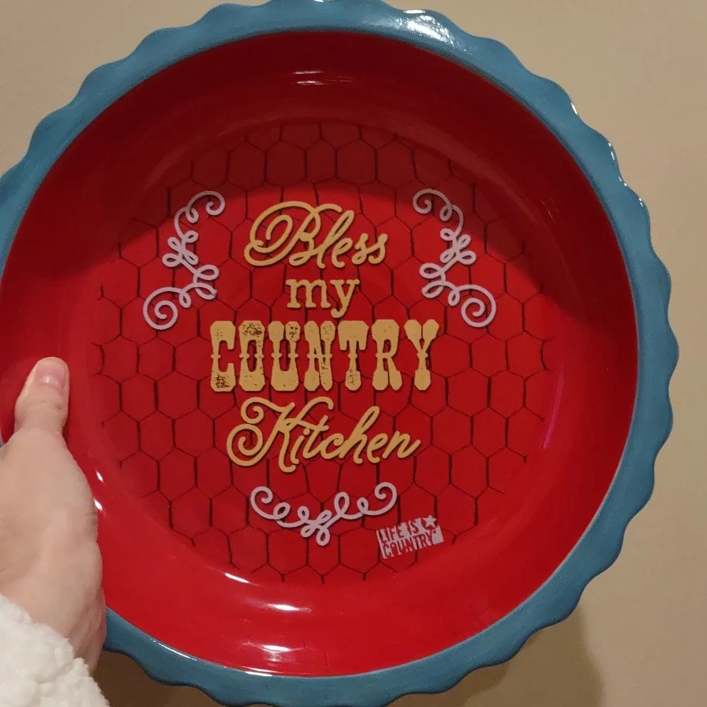 Deep dish country pie plate bless My country kitchen, ceramic
